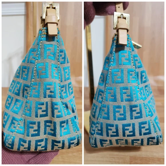 Fendi Blue/ Beige FF Zucchino Pochette Shoulder Bag - Picture 6 of 10